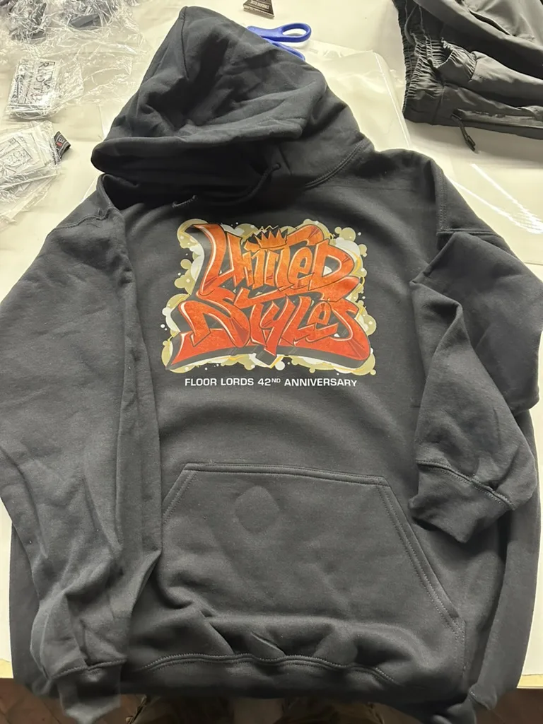 Black hoodie with Floor Lords graffiti DTF print